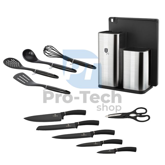 12-teiliges Set aus rostfreien Küchenmessern und Küchenwerkzeugen mit Schneidebrett BLACK- SILVER 20486
