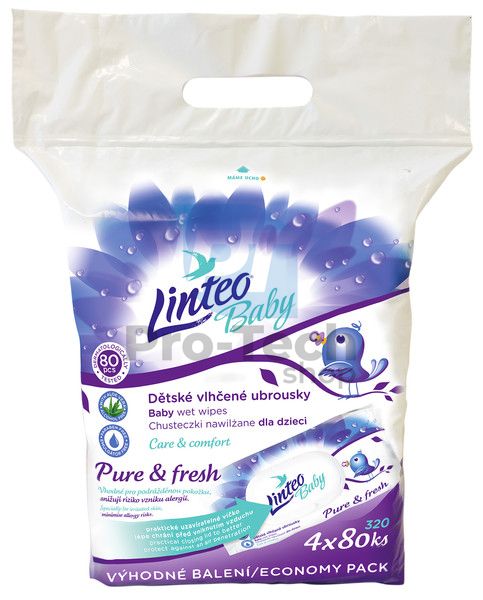 Linteo Baby Pure and Fresh Feuchttücher 4x80 Stück mit Plastikverschluss 30431